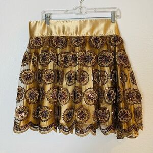 Heavenly Hostess Waist Apron NEW Holiday Gold Floral Sequins One Size Open Back